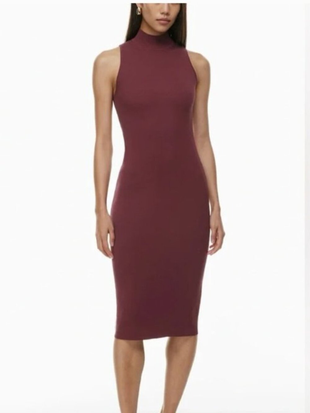 Aritzia Babaton Sculpt Knit Mockneck Sleeveless Midi Dress Burgundy XL